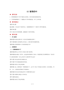 【科学【2020新粤教版】三年级下册教学方案】12 植物的叶 示范教案1