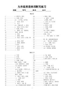 初中英语人教新目标九年级全册单词默写练习（分单元编排）
