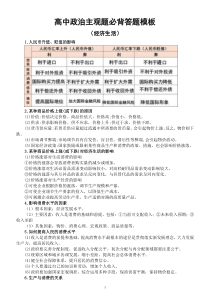 高中政治高考主观题必背答题模板（经济生活）