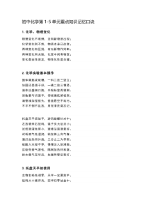 初中化学第1-5单元重点知识记忆口诀
