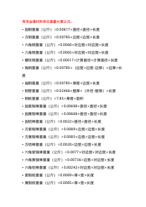 常用金属材料单位重量计算公式