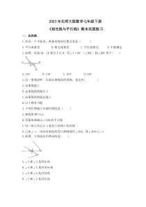 2023年北师大版数学七年级下册《相交线与平行线》期末巩固练习（含答案）