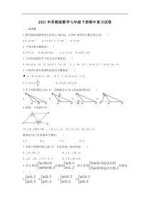 苏教版数学七年级下册期中复习试卷二（含答案）