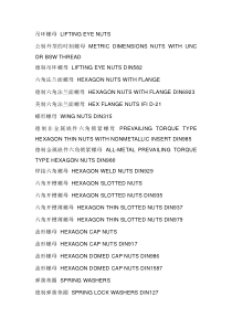 螺栓螺母紧固件产业中英文对照