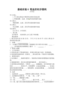 《基础实验6 粗盐的初步提纯》导学案-九年级下册化学沪教版