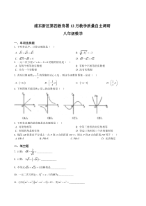 上海市浦东新区第四教育署八年级初二上学期12月数学月考试卷+答案