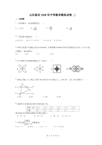 山东泰安2020年中考数学模拟试卷 二（含答案）