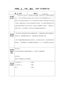 苏教版五年级数学上册第一单元《负数的初步认识》教学计划（定稿）