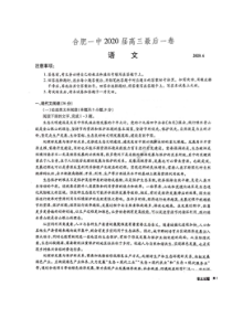 安徽省合肥市合肥一中2020届高三最后一卷 语文卷（含答案）