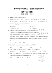 河北衡水2020高三下学期第九次调研考试 数学(文数)卷（含答案）