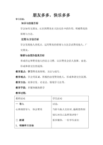 《朋友多多，快乐多多》教案-七年级上册心理健康【人民版】