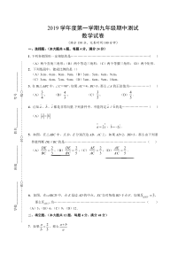 上海市浦西初中九年级初三上学期数学期中测试卷+答案