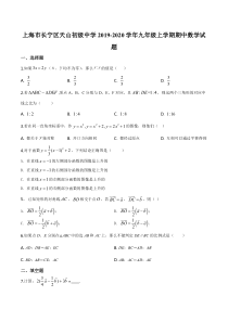 上海市长宁区天山初中九年级初三上学期数学期中试卷+答案