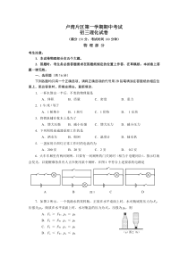 上海市卢湾片区九年级初三上学期物理期中试卷+答案